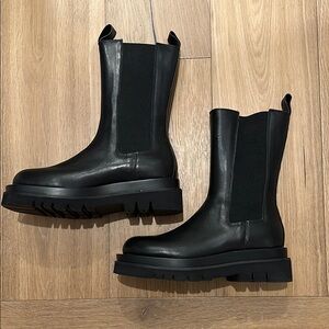 Black Combat Moto Boots with Chunky Sole